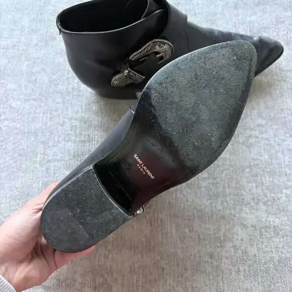 Saint Laurent Black Leather Buckle Boots - Picture 6 of 8